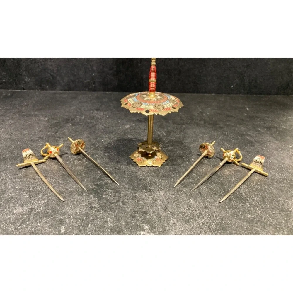 MCM Cocktail Swords Picks Toledo Spain Stand Appetizer  Picks 7-piece set